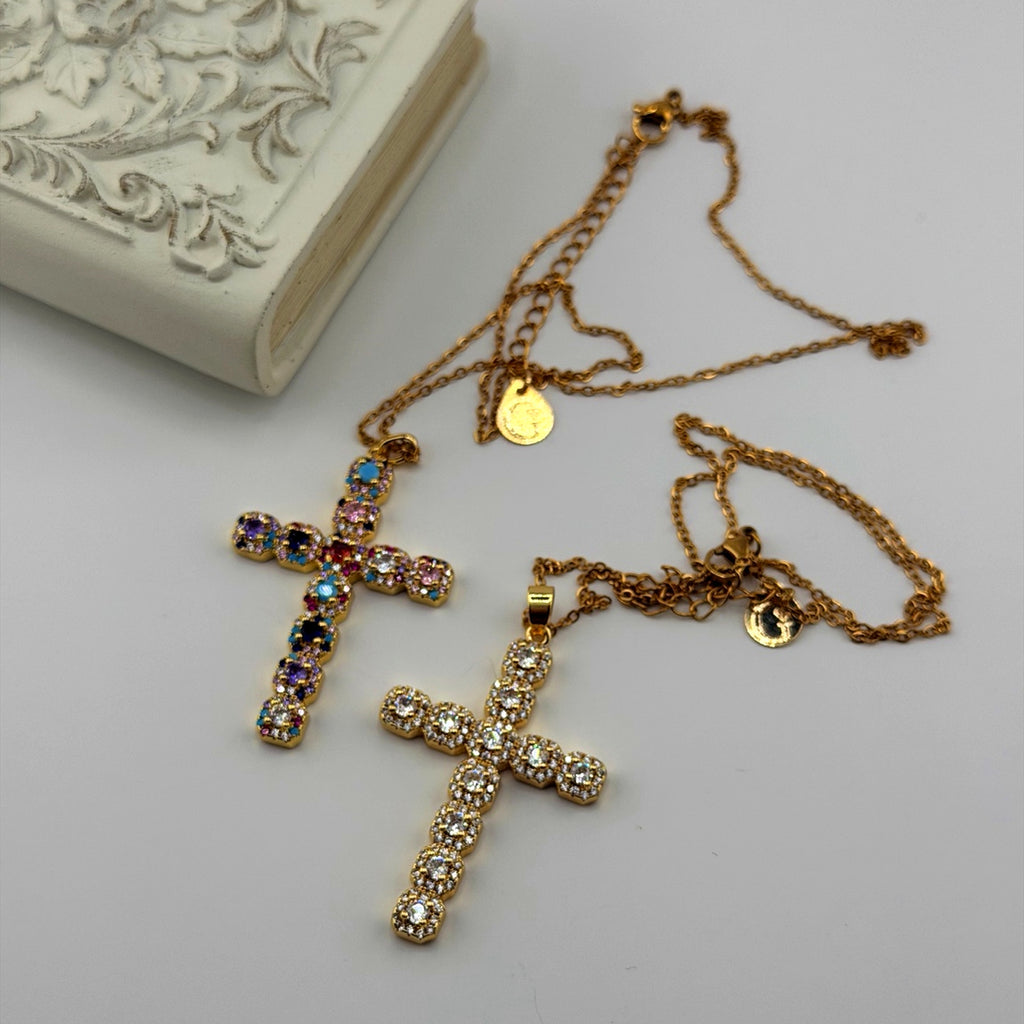 Large Multicolor Cross Necklace 18K Waterproof