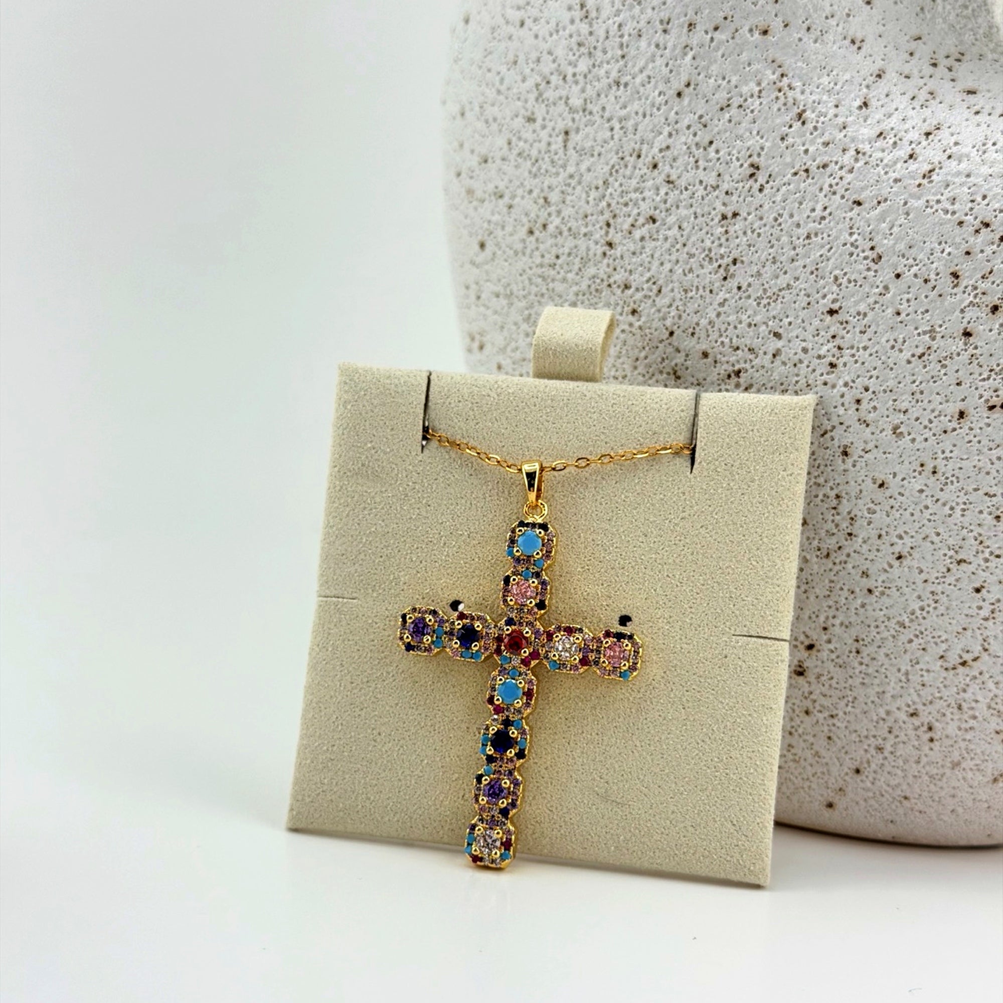 Large Multicolor Cross Necklace 18K Waterproof