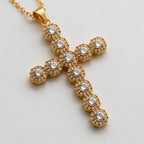 Large Clear Crystal Cross Necklace 18K Waterproof