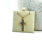 Multicolor Pavé Cross Necklace 18K Waterproof