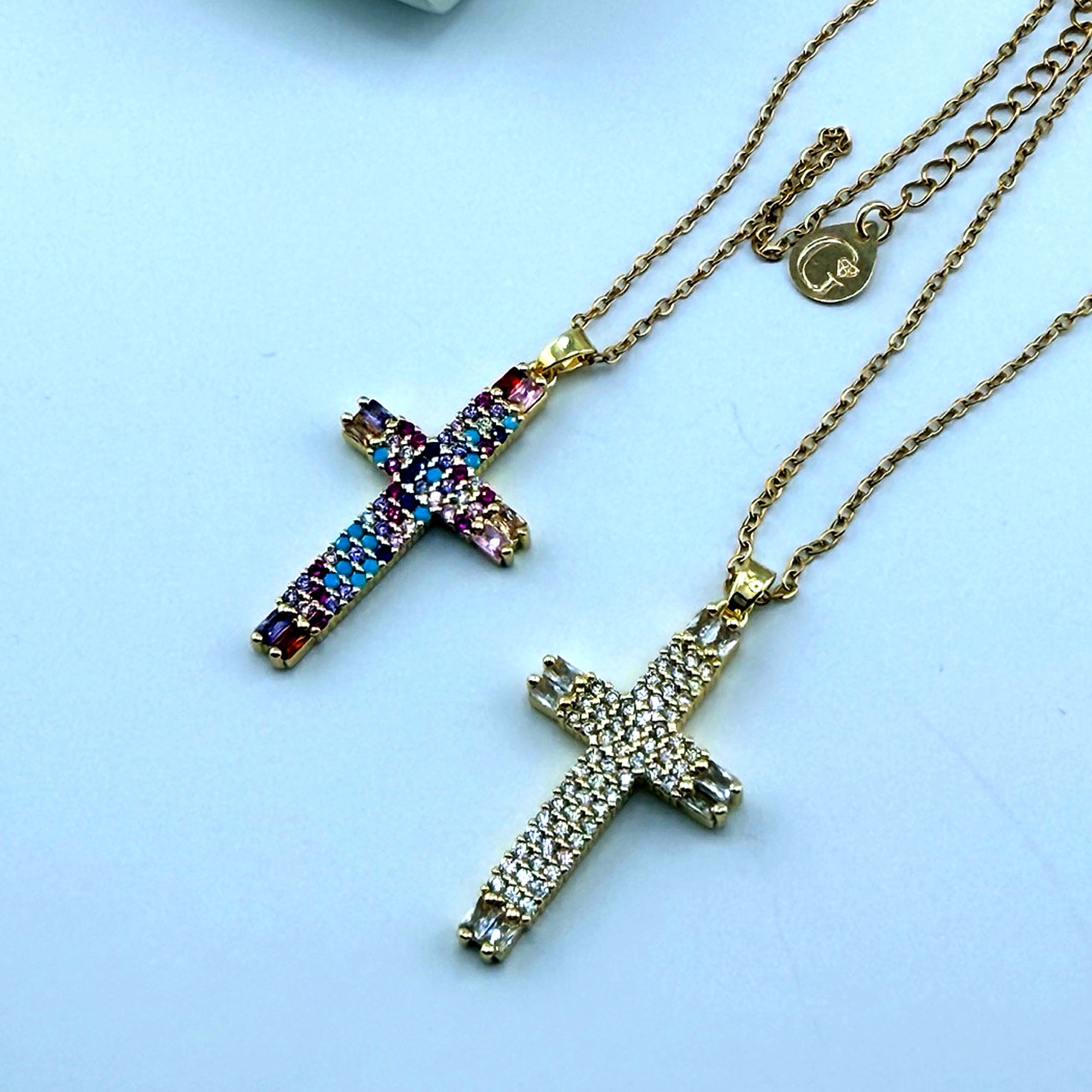 Multicolor Pavé Cross Necklace 18K Waterproof