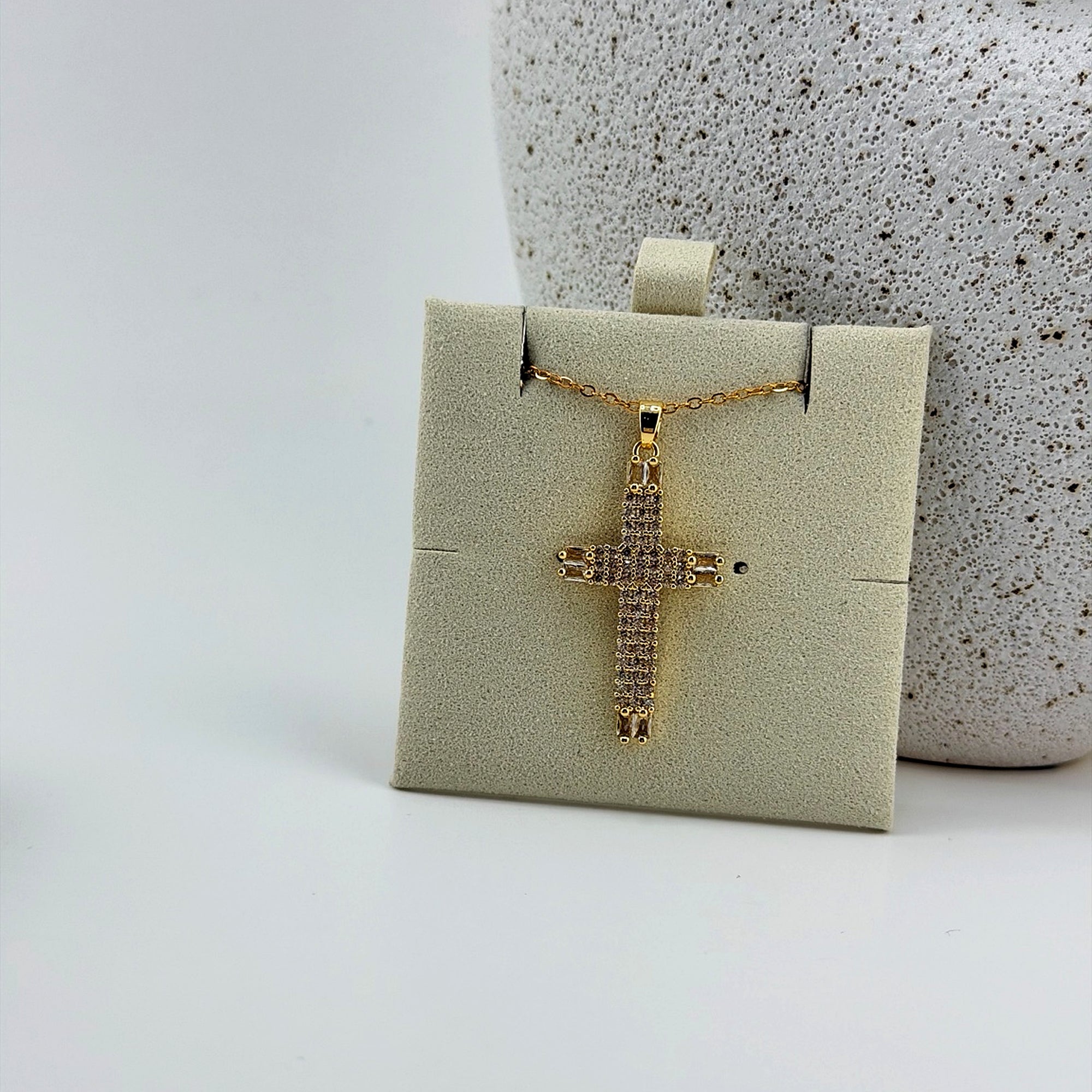 Clear Pavé Cross Necklace 18K Waterproof