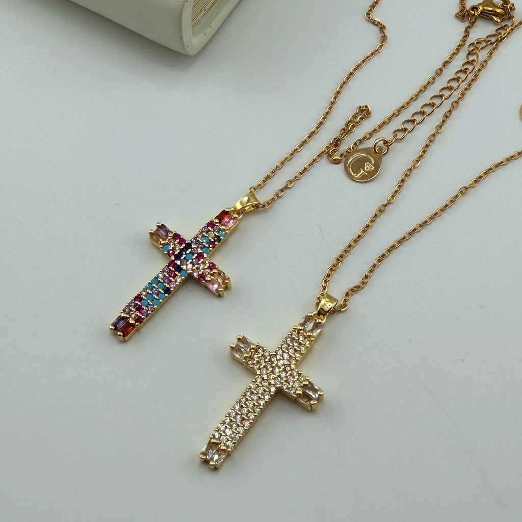 Clear Pavé Cross Necklace 18K Waterproof