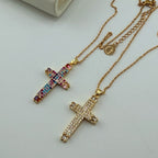 Clear Pavé Cross Necklace 18K Waterproof