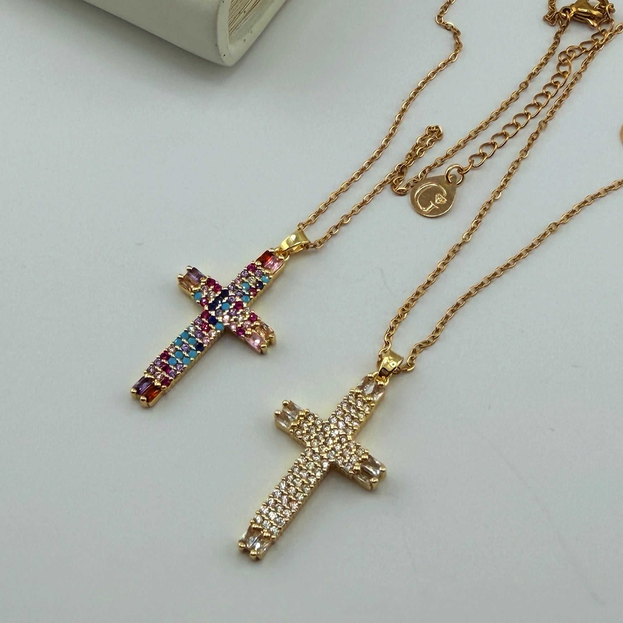 Clear Pavé Cross Necklace 18K Waterproof