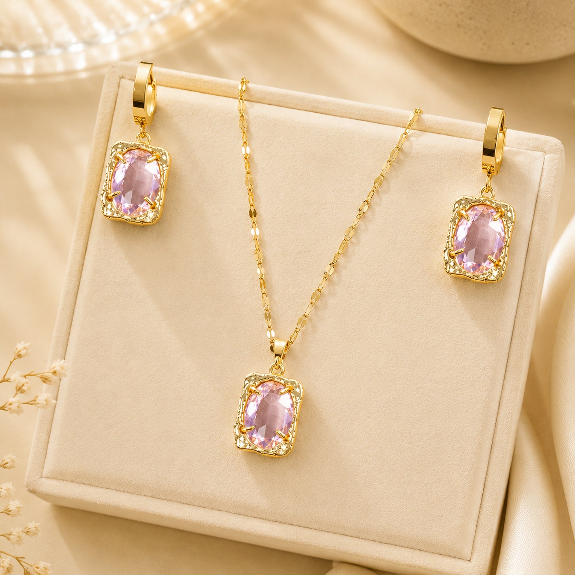 Pink Jewelry Set 18K Waterproof