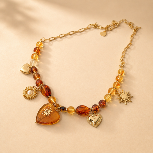 Amber Solstice Charm Necklace 18K Waterproof