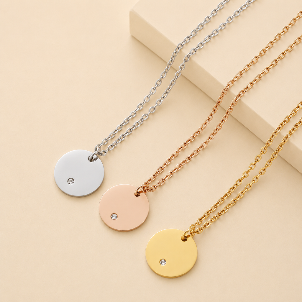Personalized Round Charm Necklace 18K Waterproof