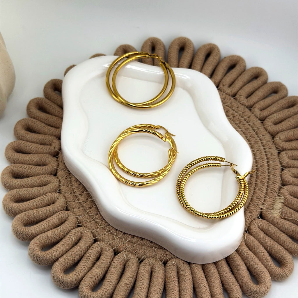 Medium Textured Hoop Earrings 18K Waterproof