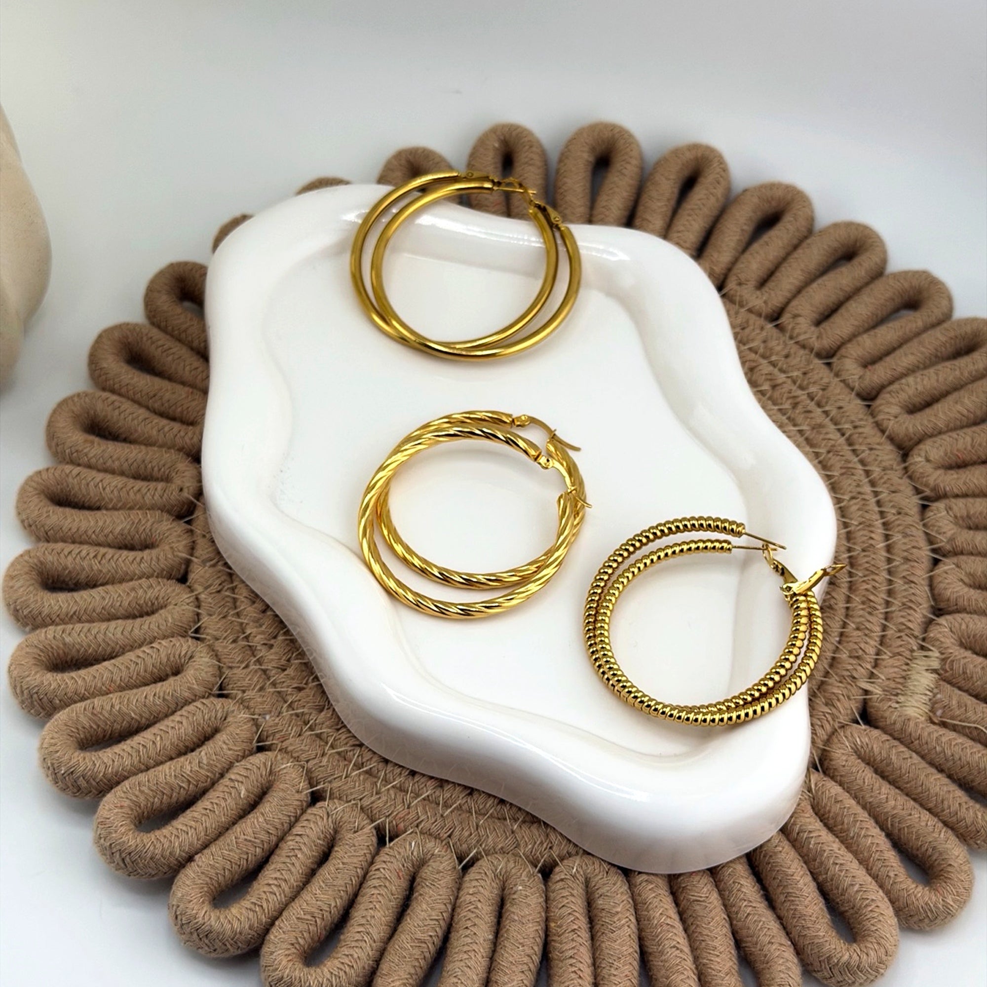 Medium Textured Hoop Earrings 18K Waterproof