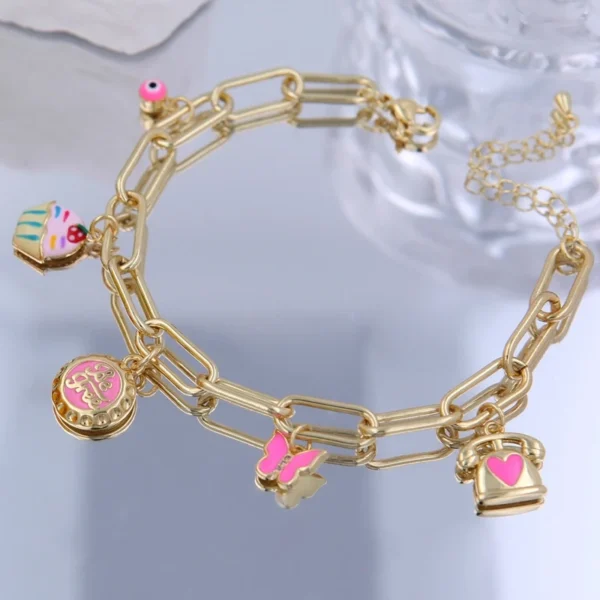 Pulsera con borlas de patchwork 18K