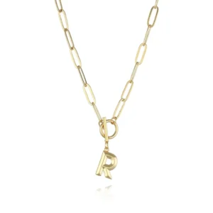 Collar con colgante letra "R" 18K