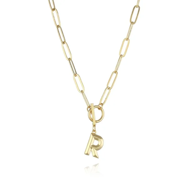 Collar con colgante letra "R" 18K
