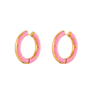 Aretes geométricos circulares rosado18K