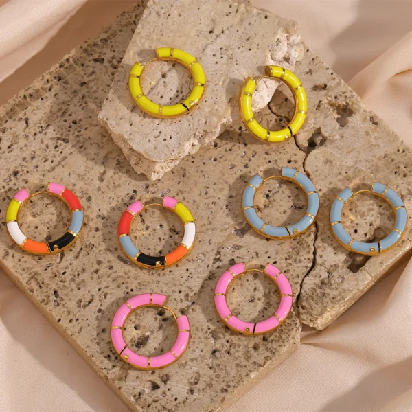 Aretes geométricos circulares rosado18K - Image 2