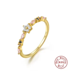Anillo de flor ovalada cuadrada 18K