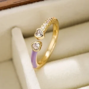Anillo abierto con forma de corazón, chapado en oro de 18 quilates.