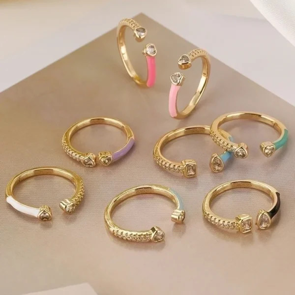 Anillo abierto con forma de corazón, chapado en oro de 18 quilates. - Image 2
