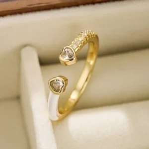 Anillo abierto con forma de corazón, chapado en oro de 18K