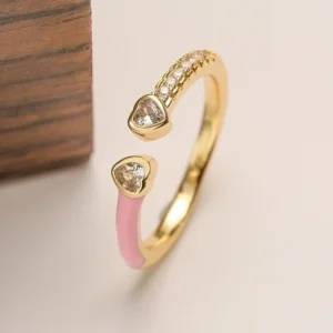 Anillo abierto con forma de corazón, chapado en oro de 18K