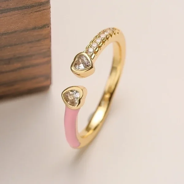 Anillo abierto con forma de corazón, chapado en oro de 18K